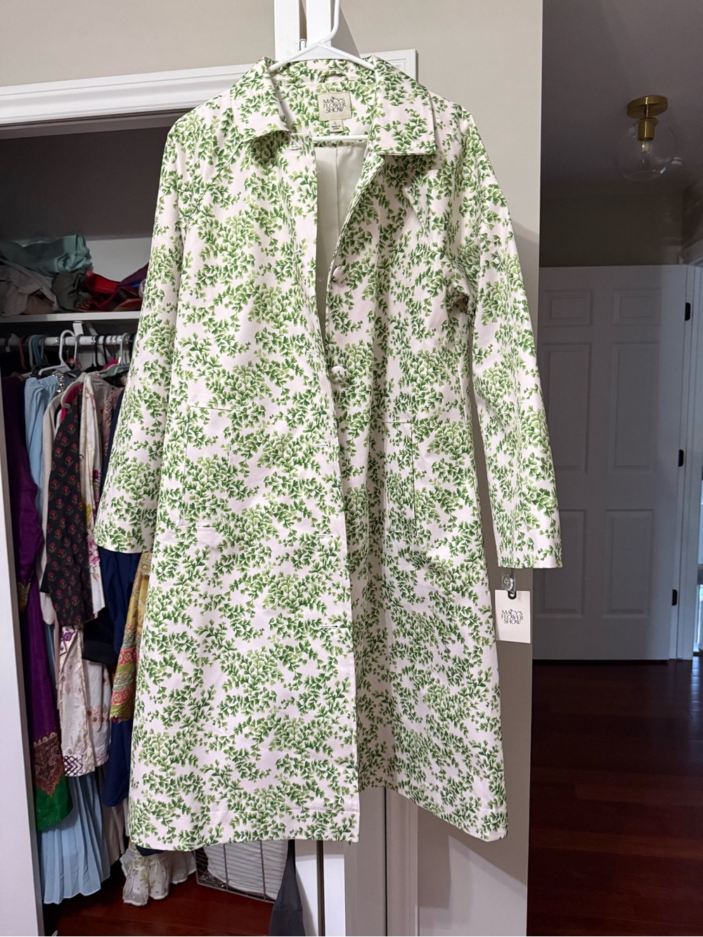 Macy's White Jacket with Green Leaf Print